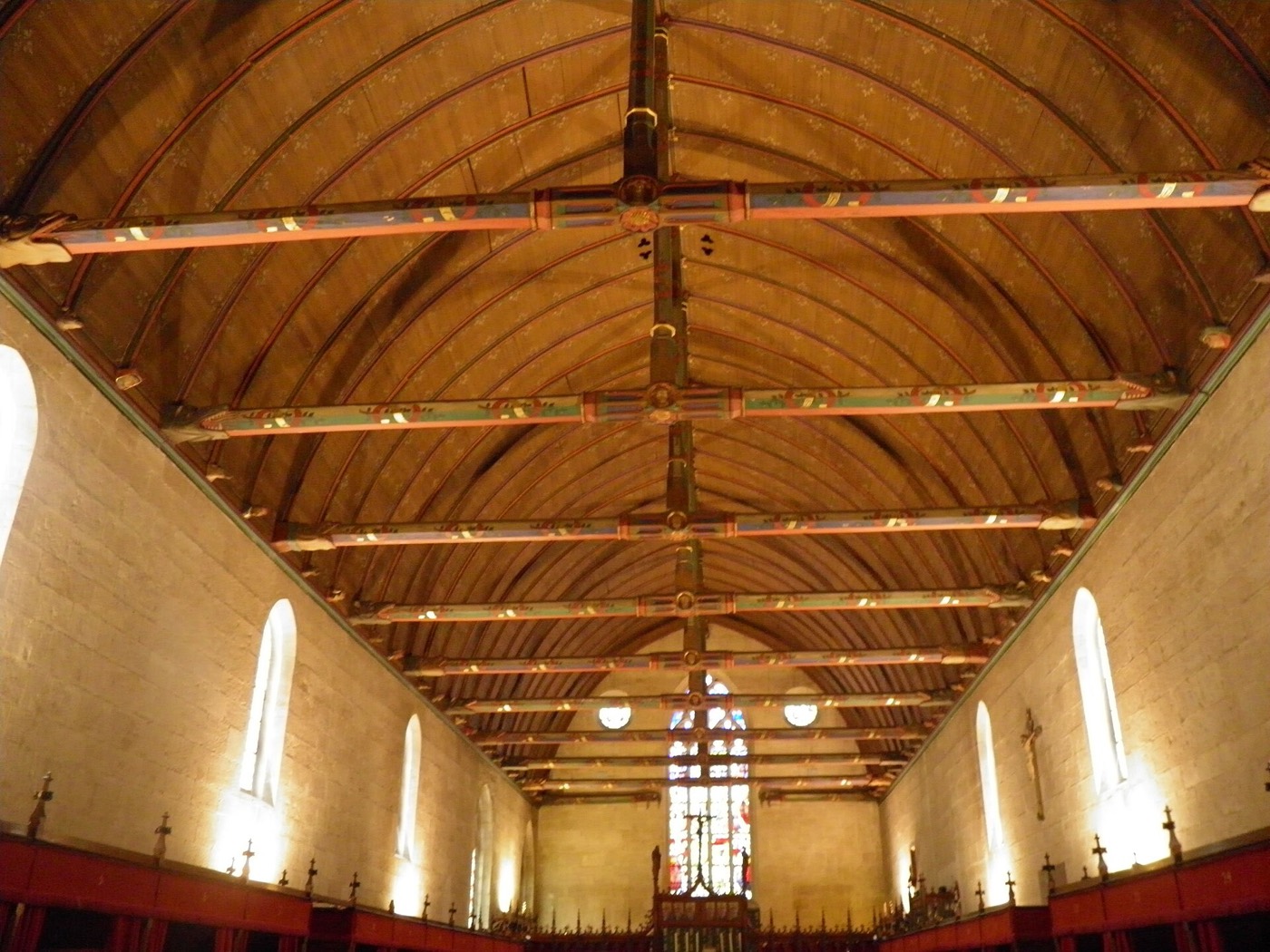 The great hall of the poor at the Hôtel-Dieu in Beaune, with its rows of curtained beds
