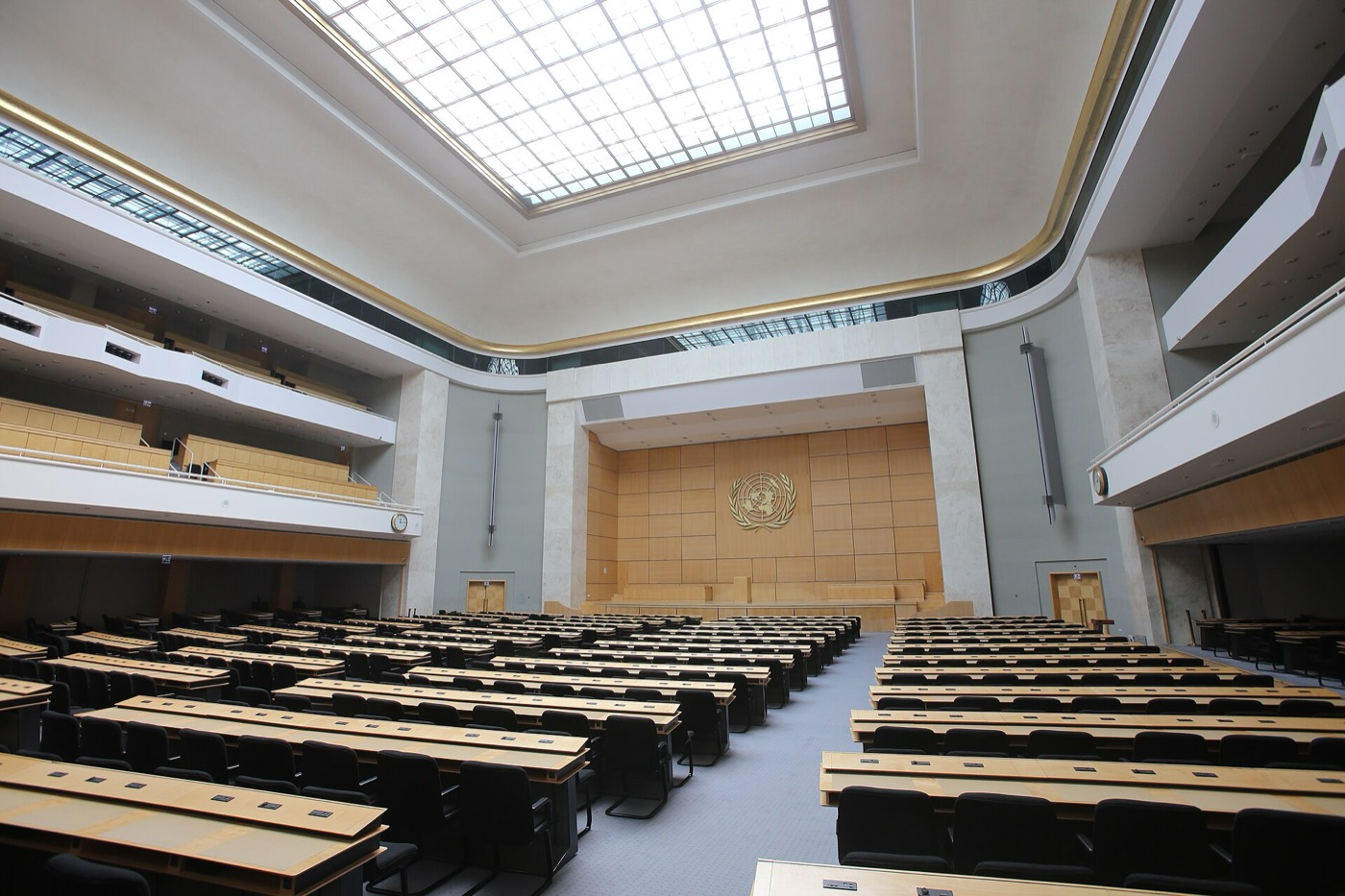 The Assembly Hall of the Palais des Nations in Geneva, used as a marker for authority held above and beside the single state